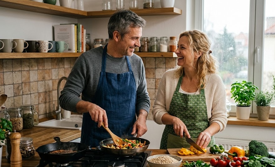 Variedade de alimentos frescos, coloridos e nutritivos para uma alimentação equilibrada
